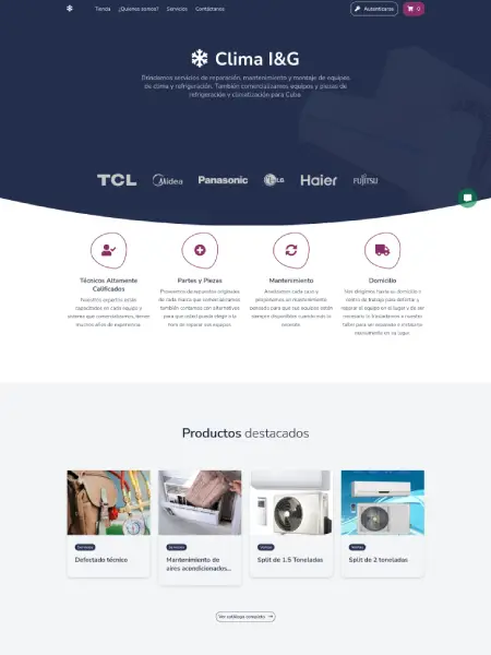 Captura de pantalla del proyecto de una Mipyme de venta y reparación de equipos de clima