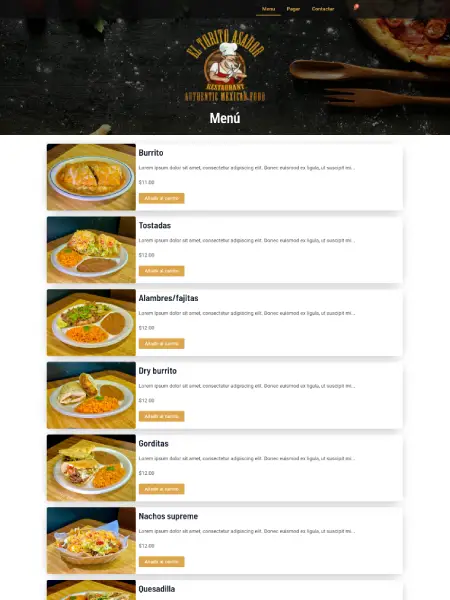 Captura de pantalla del proyecto de Menú Digital para Restaurante con Carrito y Pago en Línea