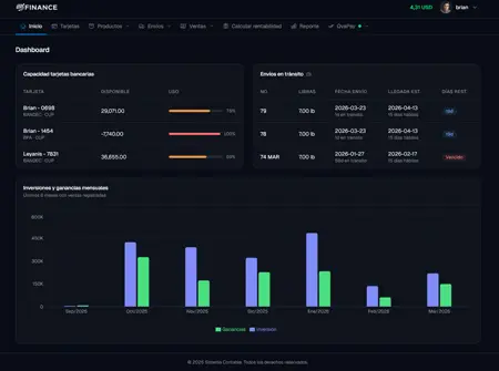Captura de pantalla del sistema de finanzas personales